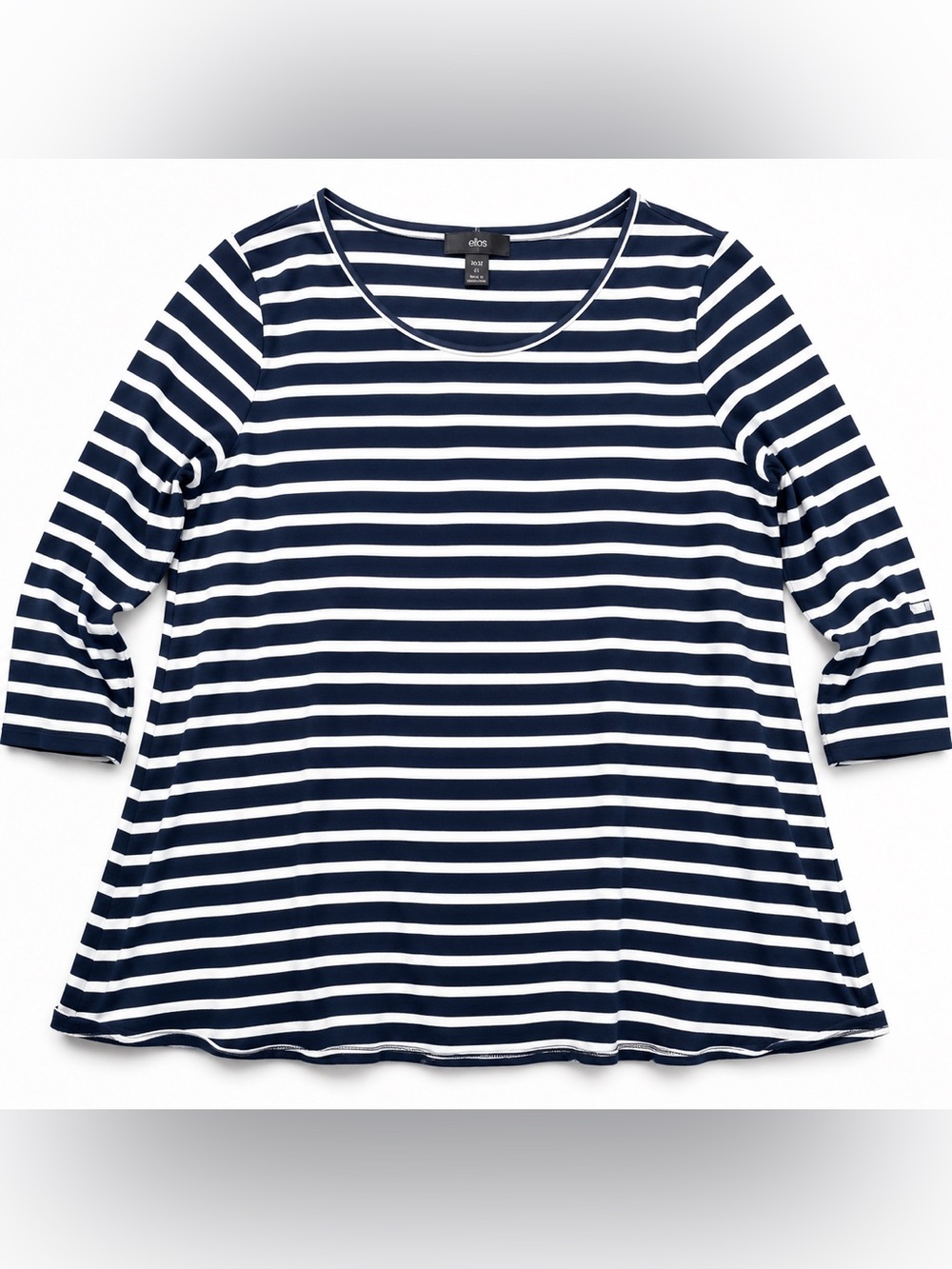 Ellos 3X Navy White Stripe Stretch Knit 3/4 Sleeve Swing Top Plus Size